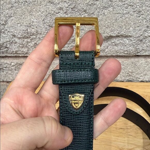 Vintage High End Stylish Green Leather Belt with Gold Buckle - Picture 2 of 5